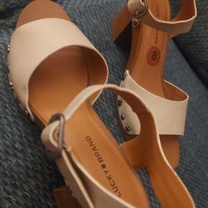 Lucky Brand Tan leather studded heels (size 8)